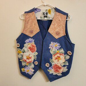 Vintage HGNY Vest Floral Patch Embroidery Beading Women L/P Boho Cottagecore